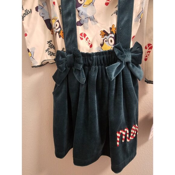 NWT Girls Green Velvet Bluey CHRISTMAS Dress 2 Piece Jumper Dress Size 2T - Picture 2 of 7